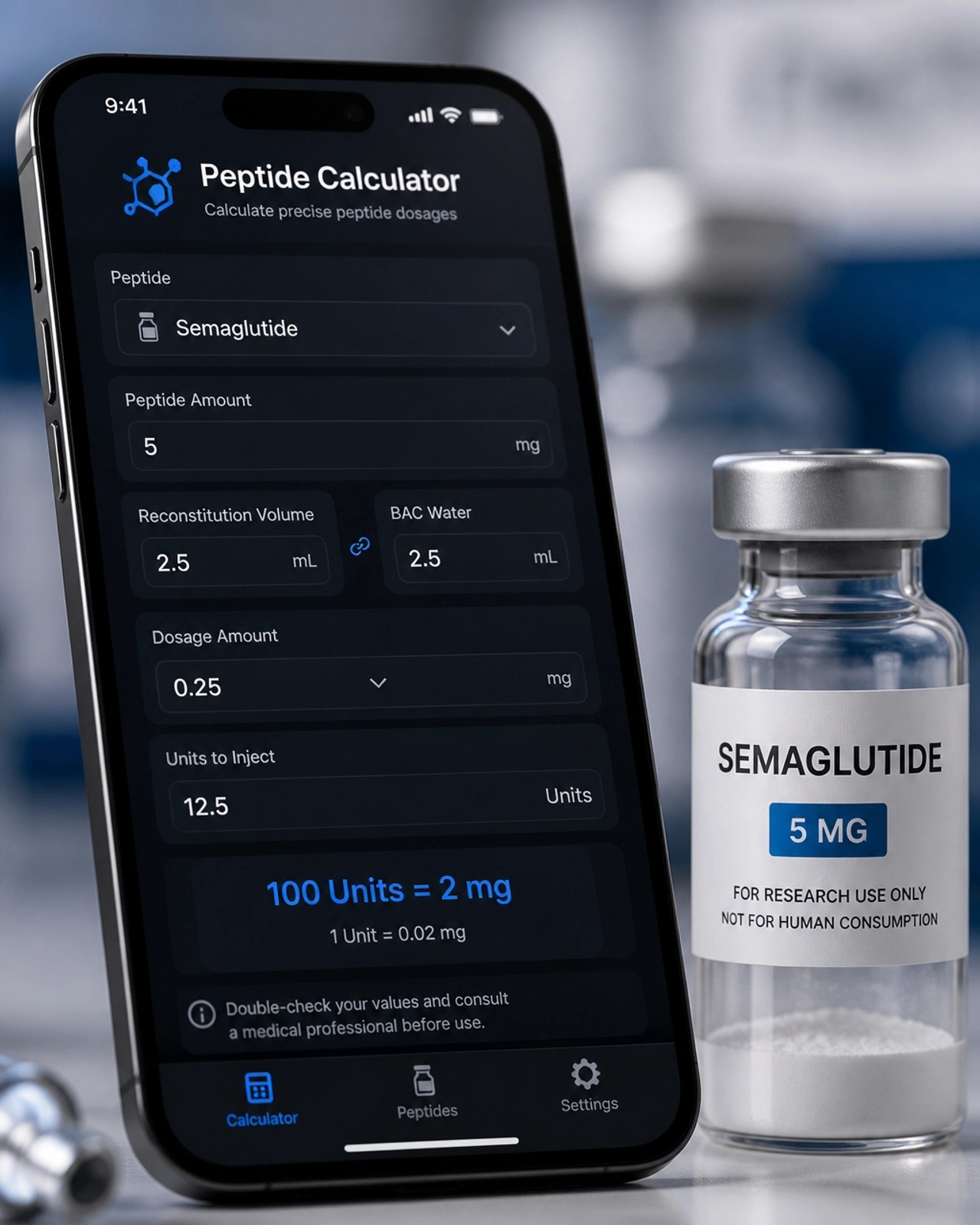 Peptide Dosing Calculator and Vial
