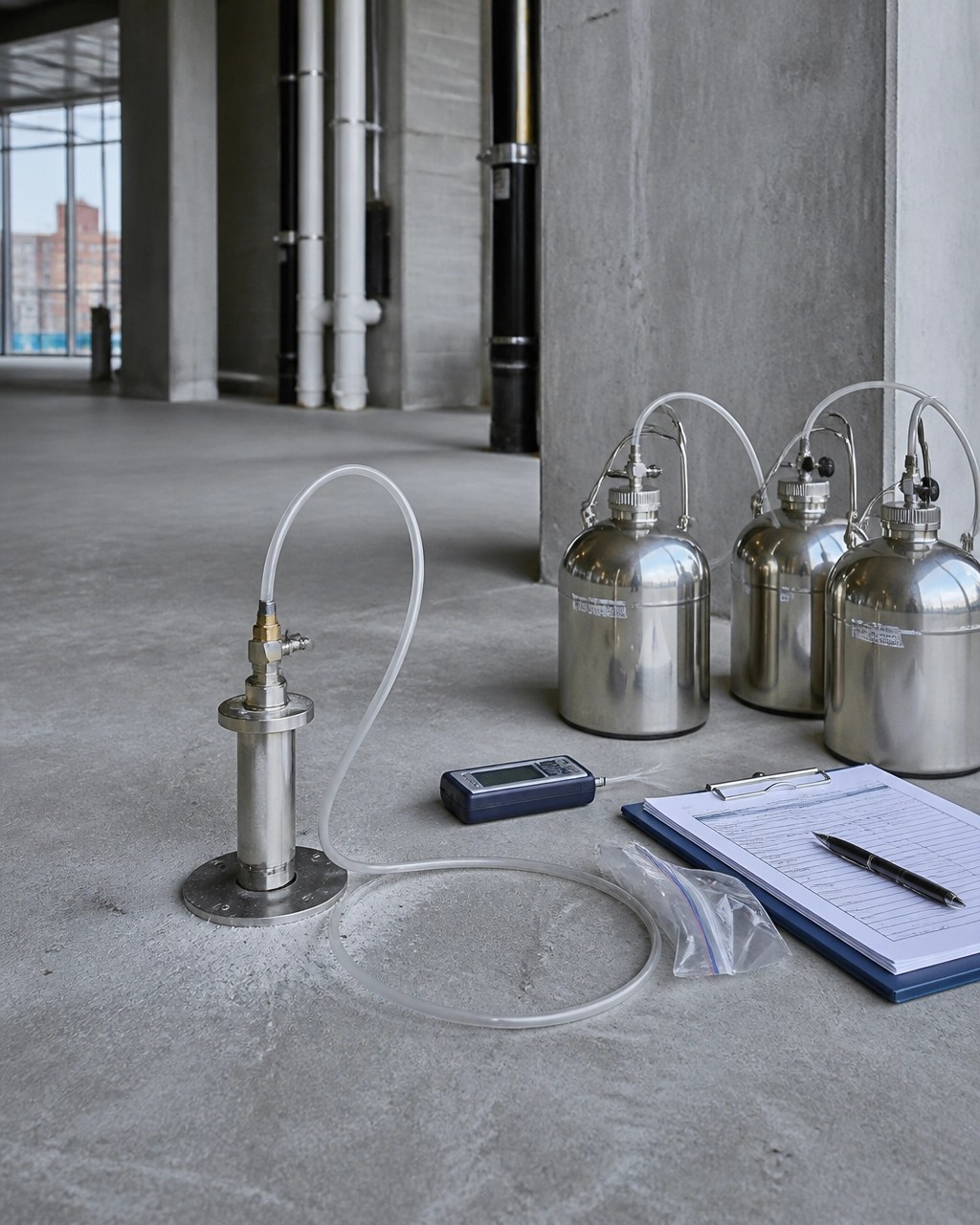 Field setup for sub-slab vapor sampling inside an unfinished Brooklyn commercial building