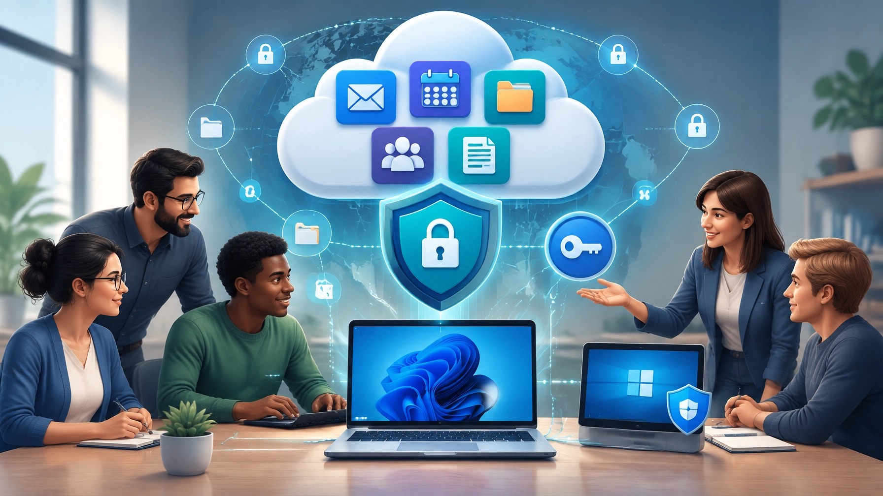 Secure Microsoft 365 cloud support with identity protection, collaboration tools, managed devices, and business data controls