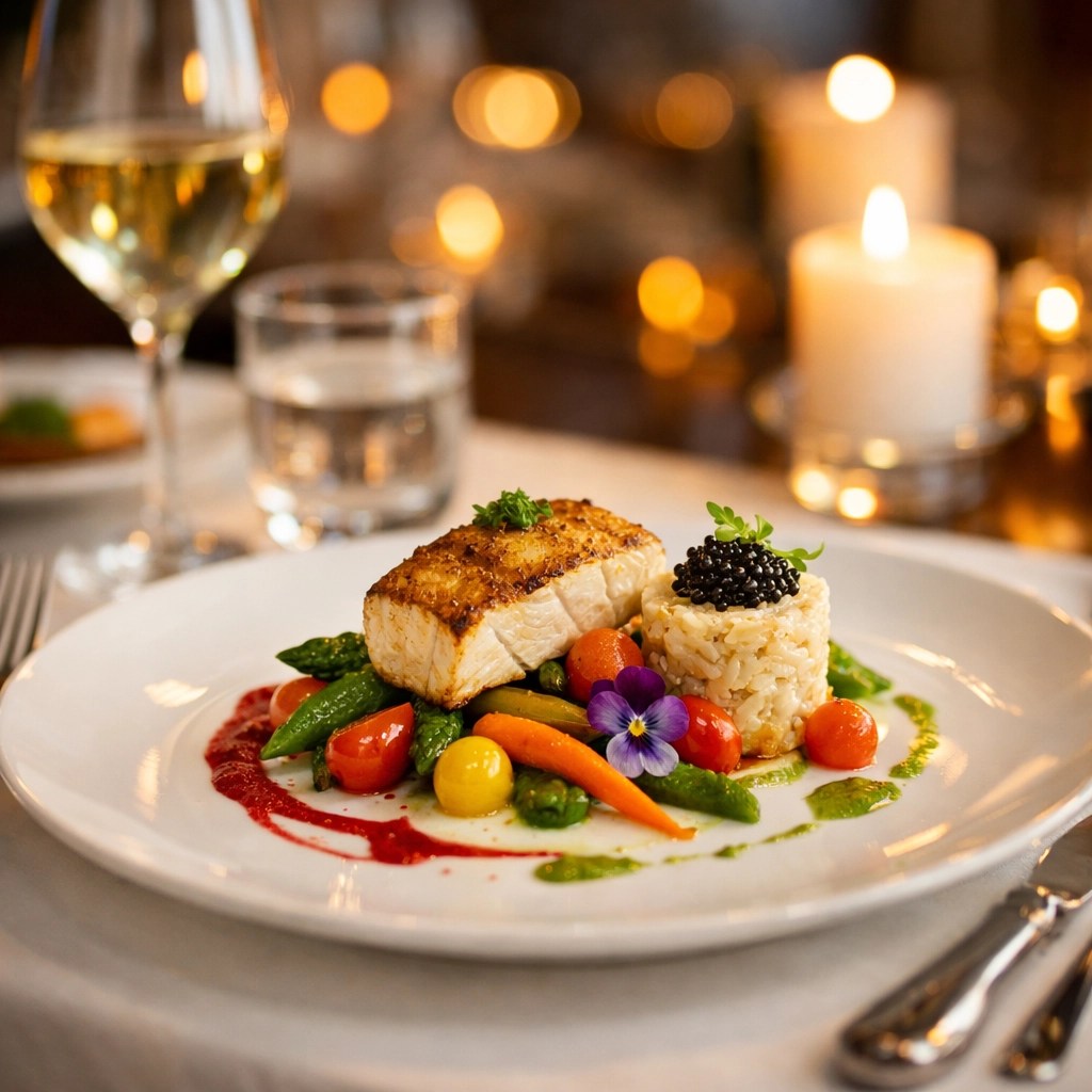 Gourmet plated dish at Atelier Playa Mujeres fine dining restaurant