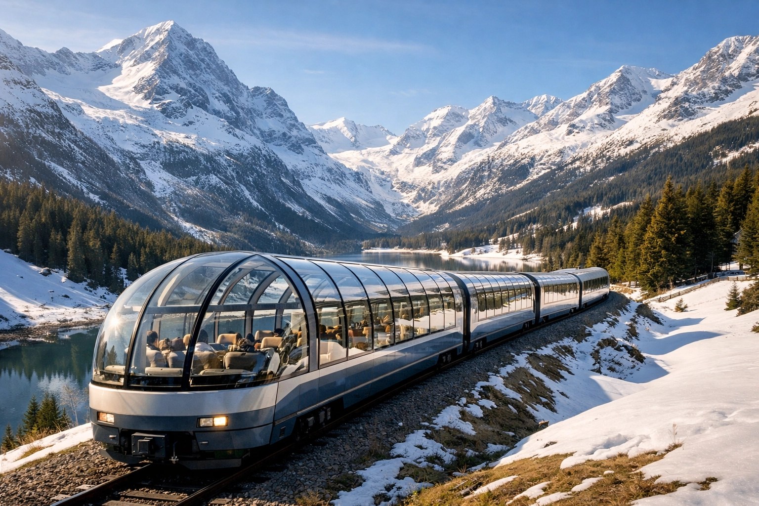 Luxury panoramic train in the Swiss Alps