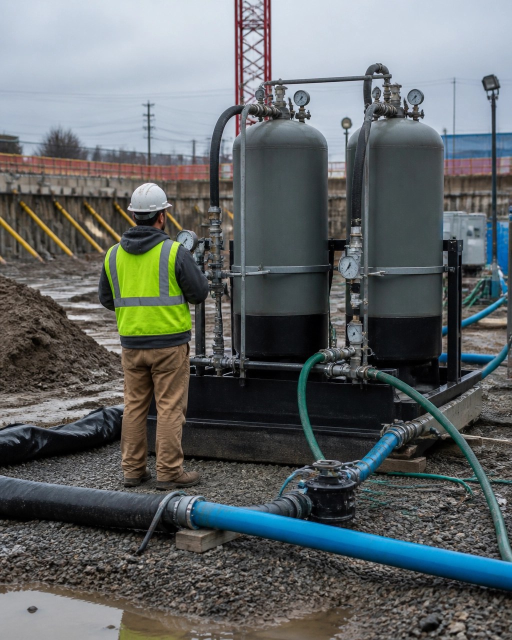 Granular activated carbon groundwater treatment vessels operating at a New Jersey brownfield remediation site