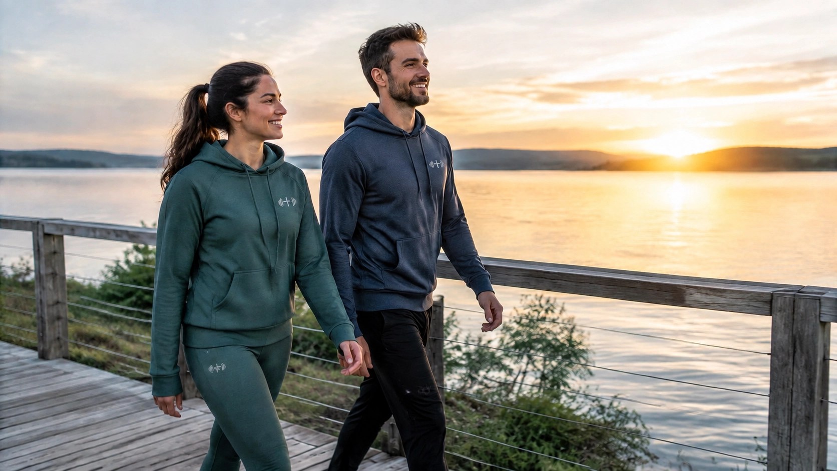 Couple wearing coordinated faith-based apparel outdoors