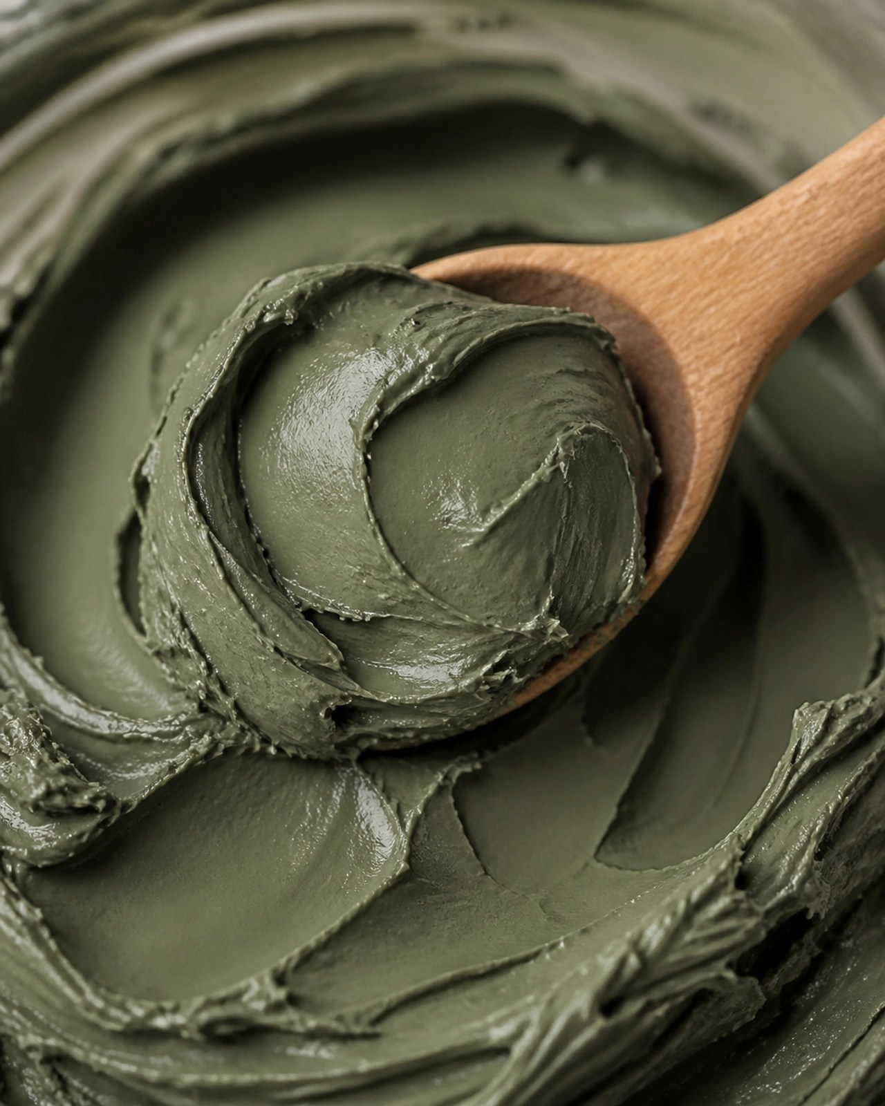 Close-up of smooth, moist French green clay