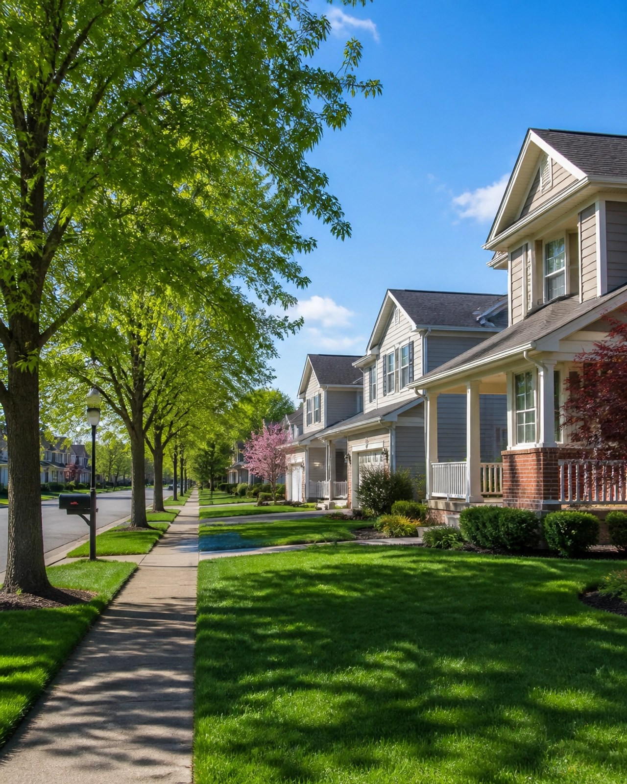 Charming residential street in Miamisburg, Ohio with attractive single-family homes