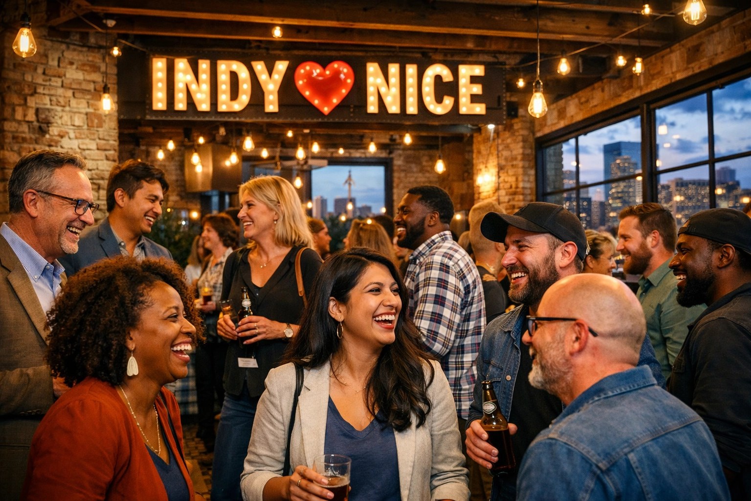 Indianapolis entrepreneurs networking and sharing advice to support sustainable business growth in the local community.