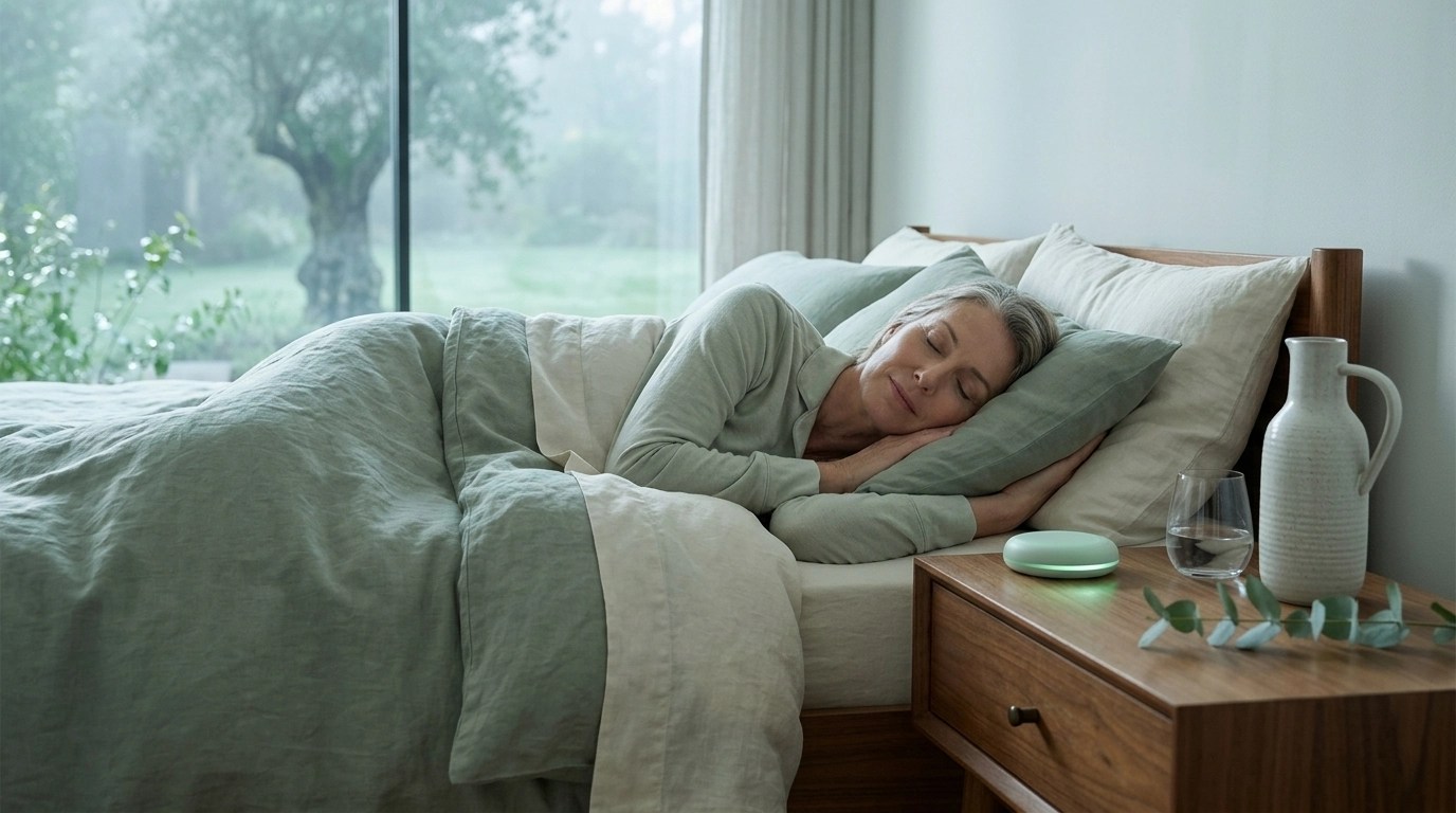 A grounded woman acting as the family anchor, reflecting in a peaceful setting