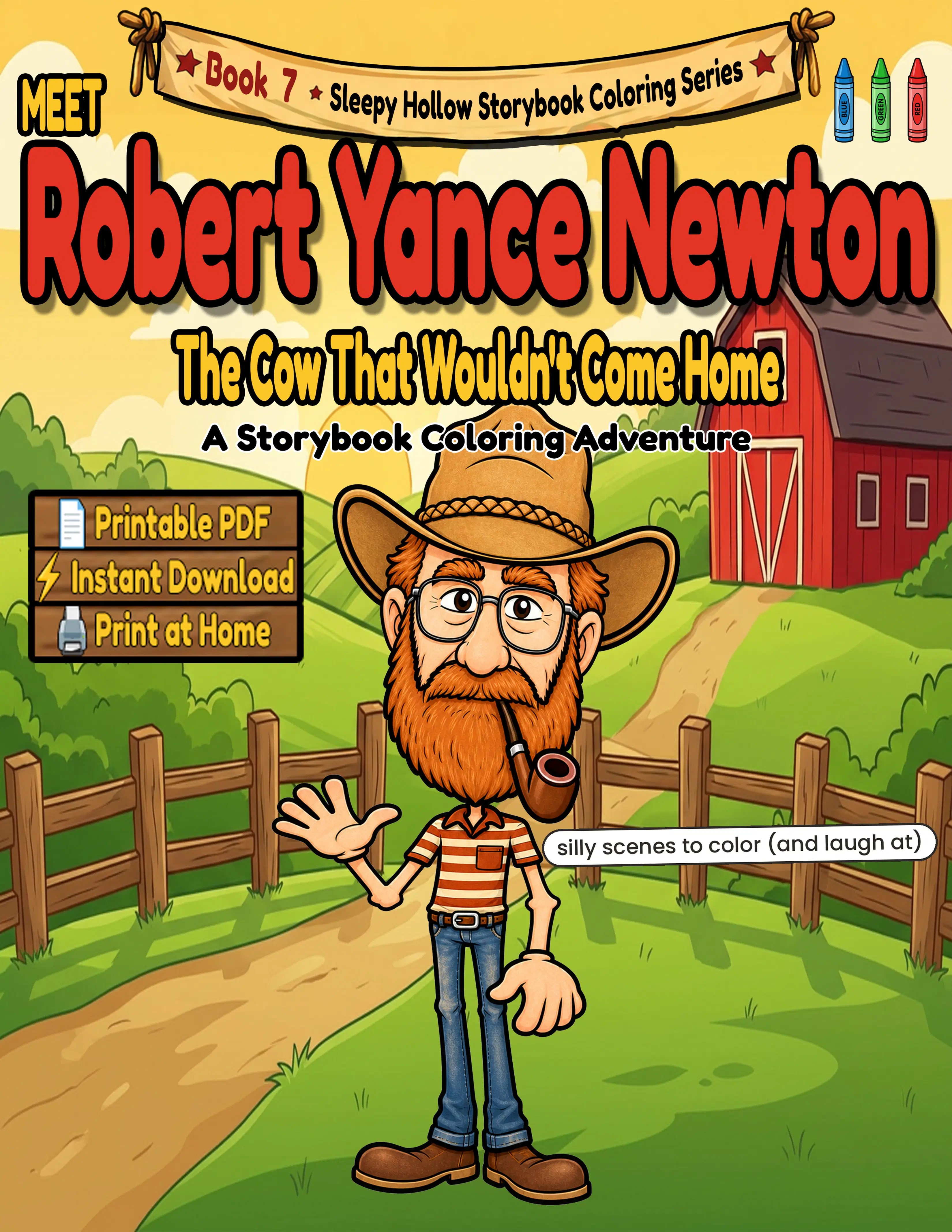 Robert Yance Newton storybook coloring book cover featuring a rustic red barn setting