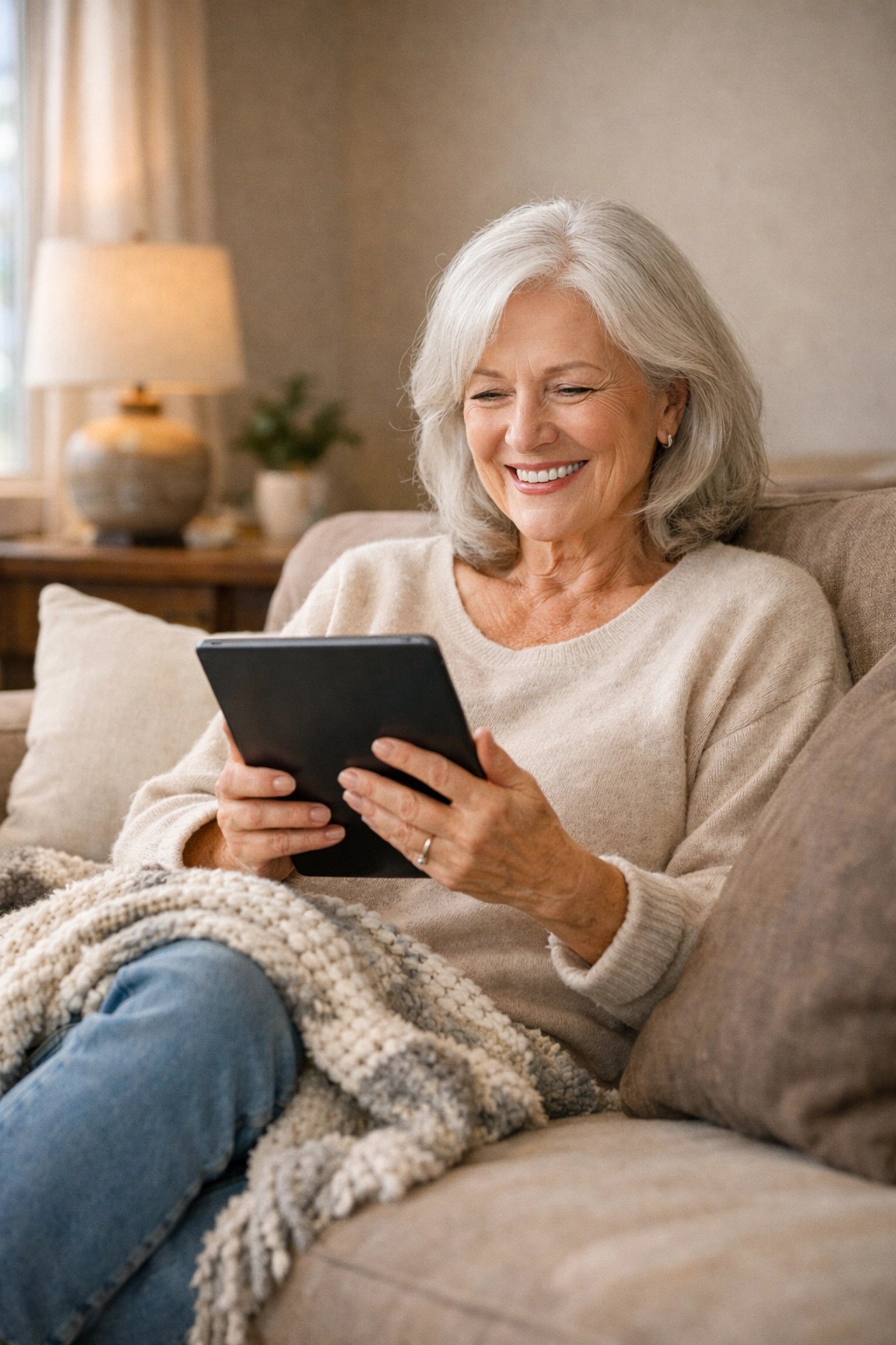 Senior woman enjoying financial peace of mind in retirement with secure income floor