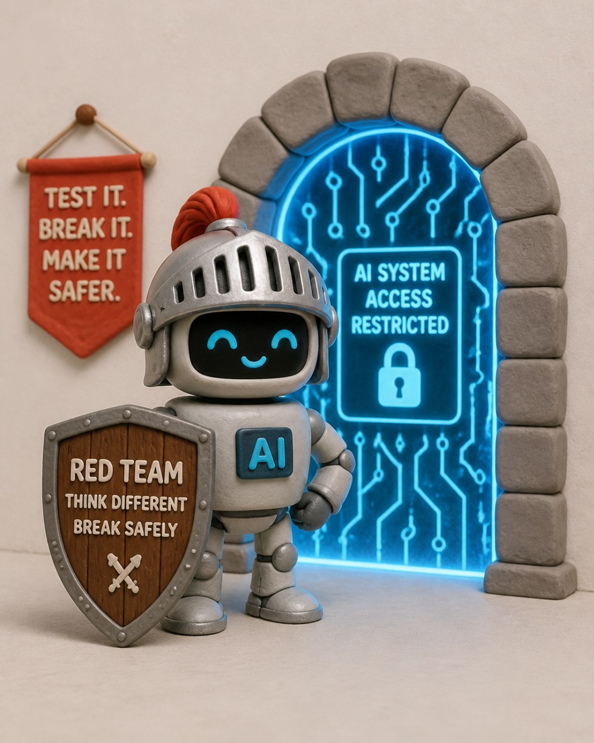A robot knight standing guard at a digital gateway