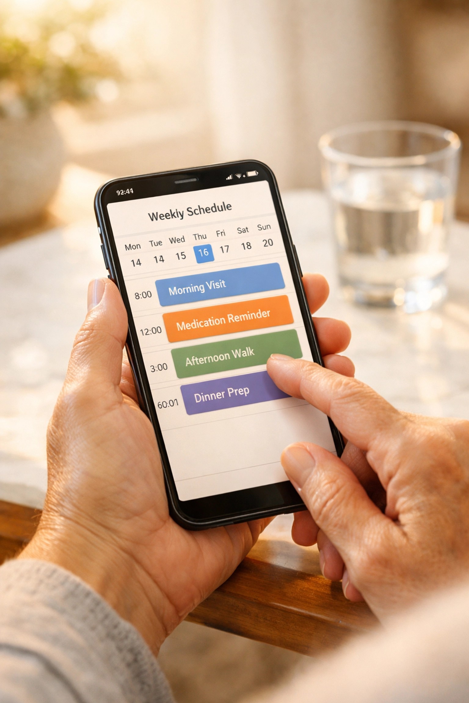A smartphone displaying a recurring schedule for dialysis medical ride bookings and appointments.