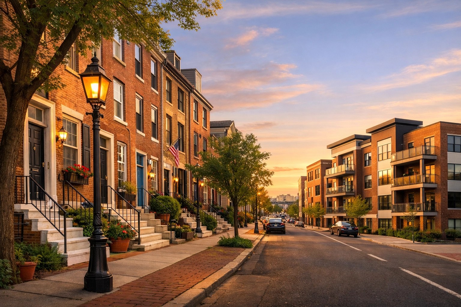 Historic Philadelphia row homes and modern Trenton residential streets representing the 2026 housing market.