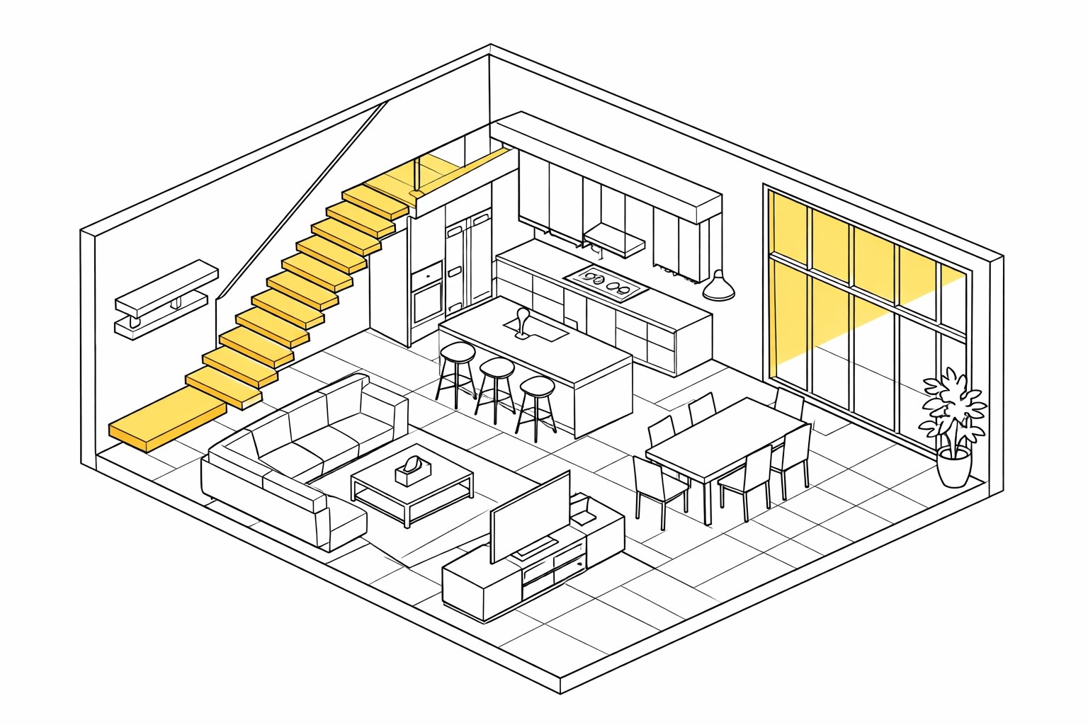 Custom home interior design with an open floor plan built for 125 dollars per square foot.