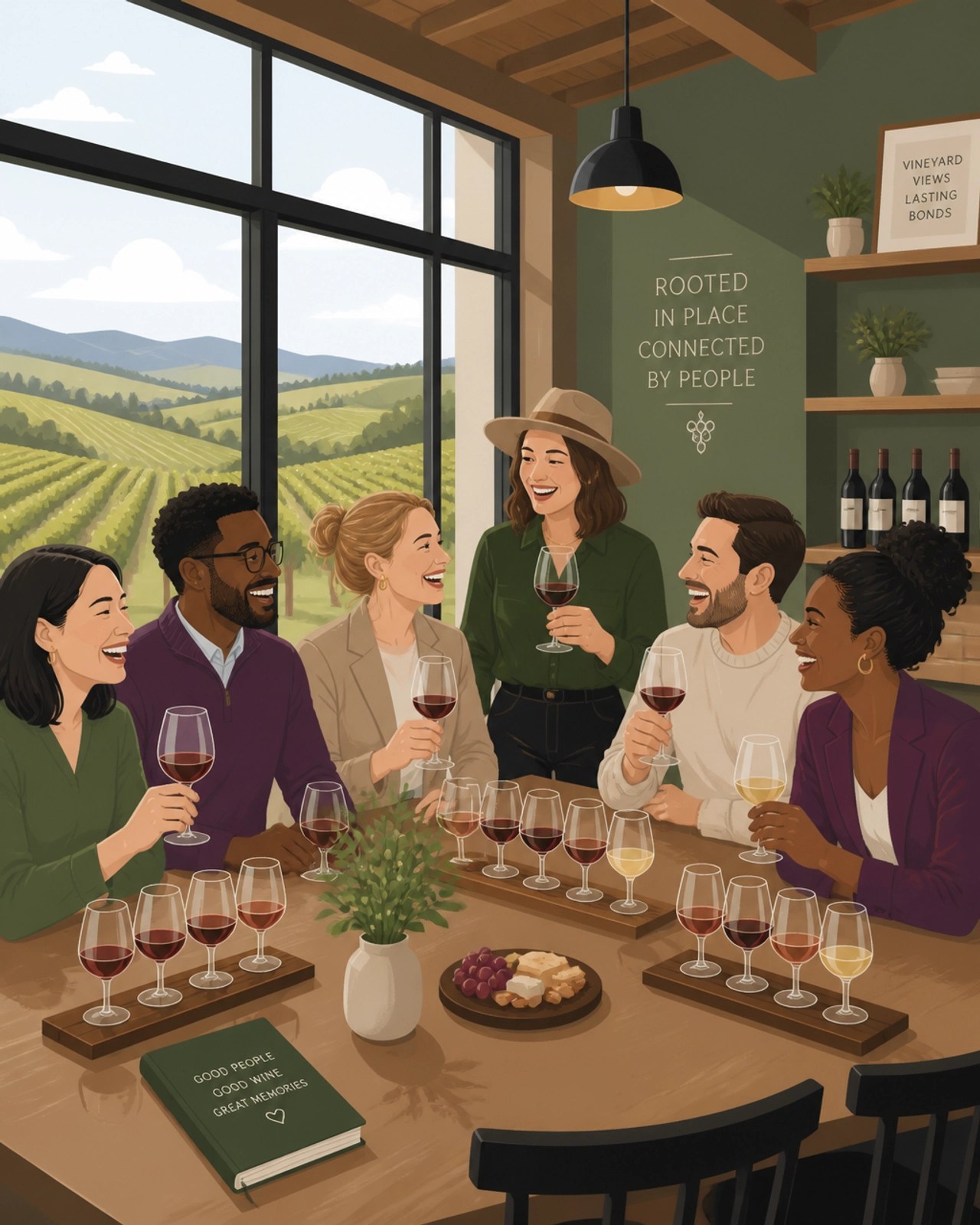 Team bonding over a wine flight