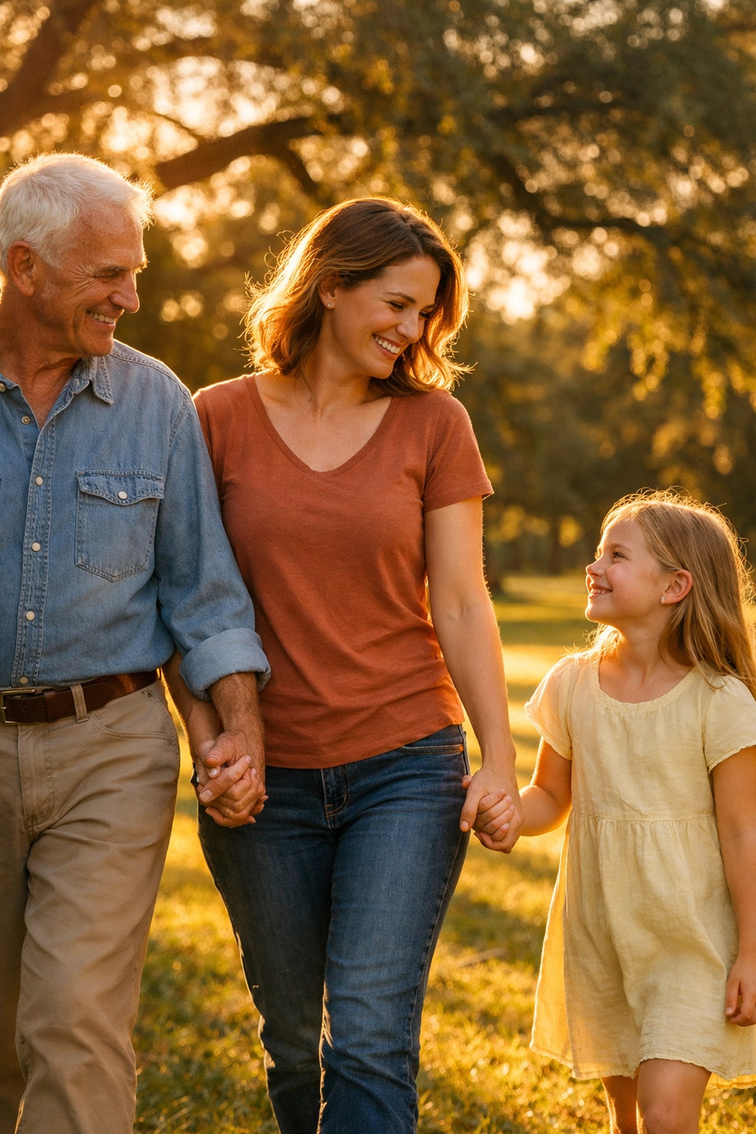 Three generations enjoying a park, showing the family peace of mind from a senior insurance policy.