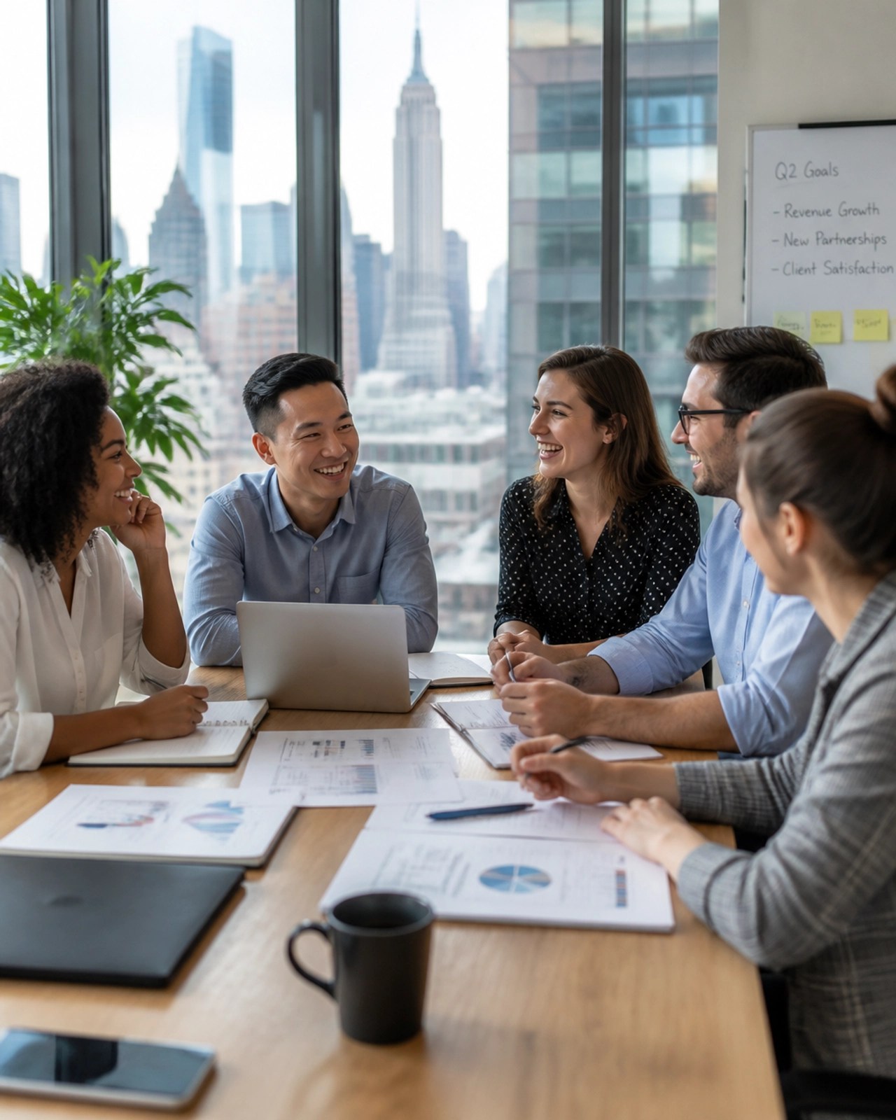 Happy New York employees benefiting from a solid health insurance plan