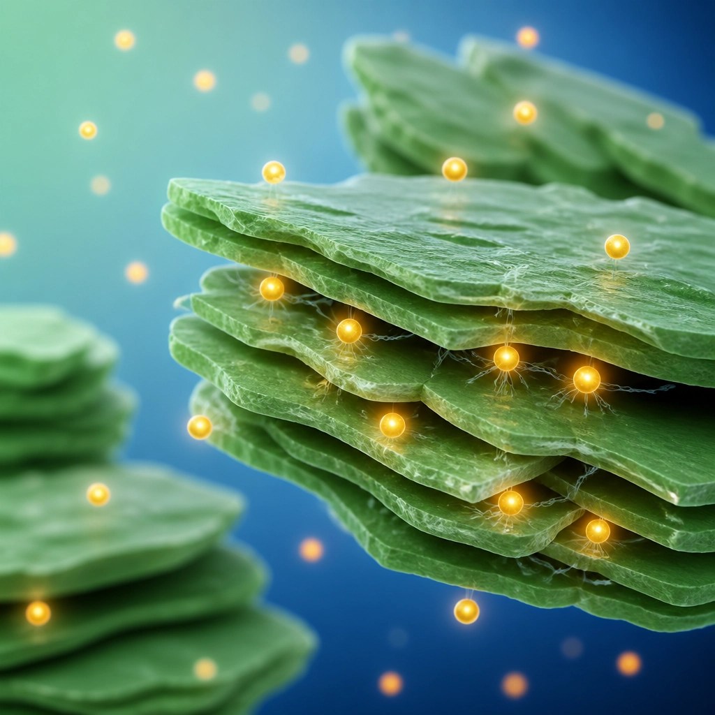 Conceptual illustration of clay particles trapping toxins