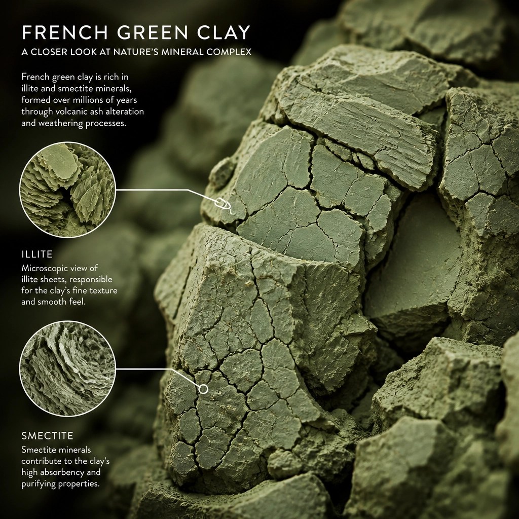 Microscopic texture of green clay minerals