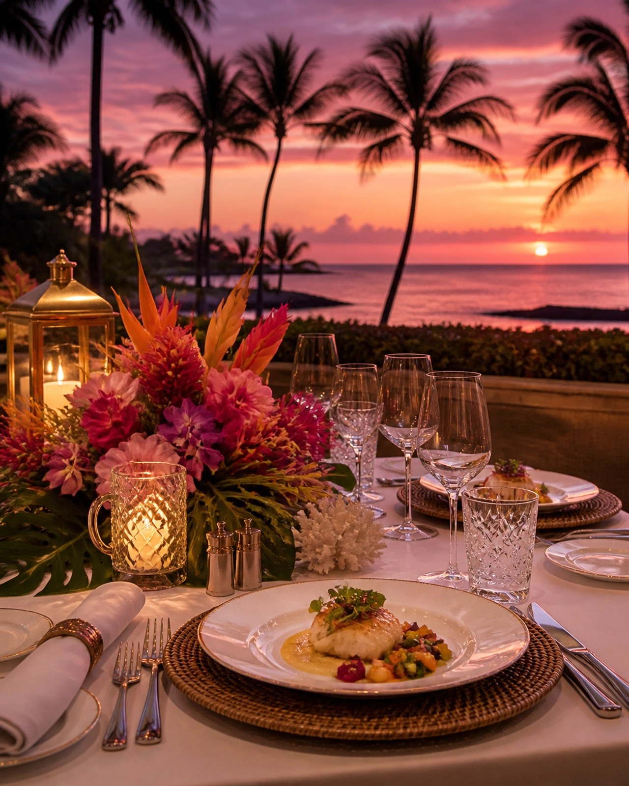 A sophisticated seaside dining setup, highlighting the high-end culinary experiences at all-inclusive resorts.