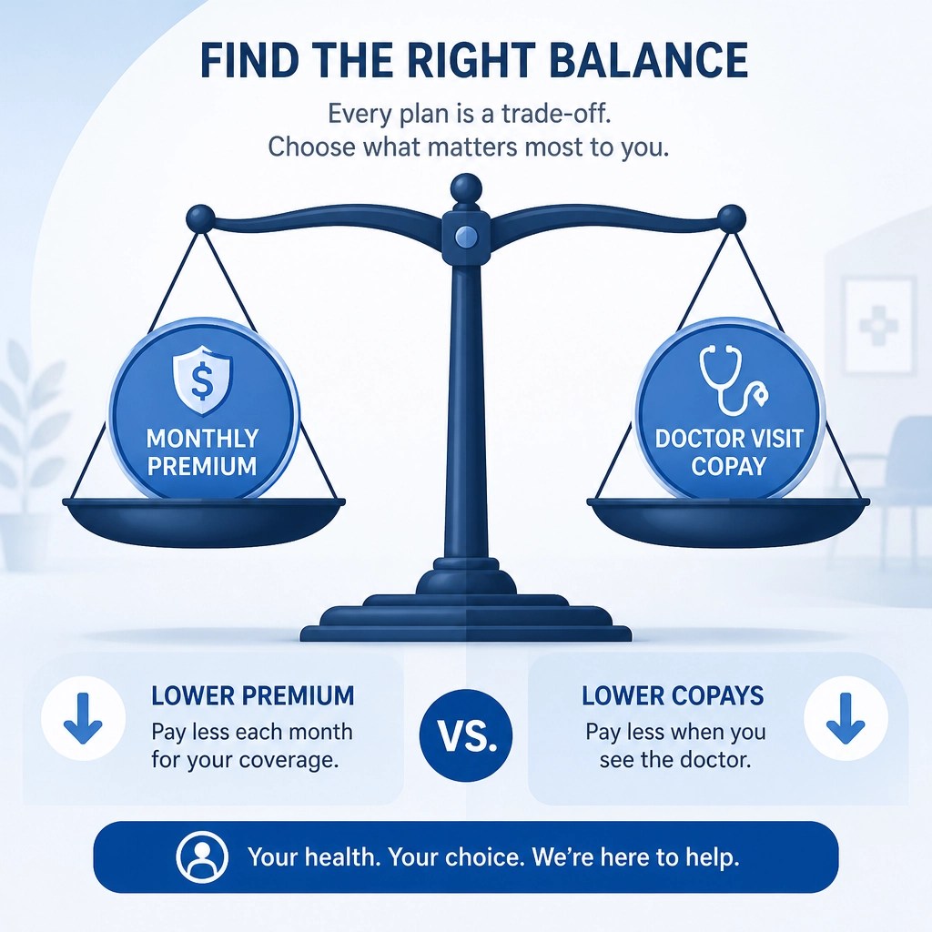 Scale balancing monthly premiums against doctor visit copays