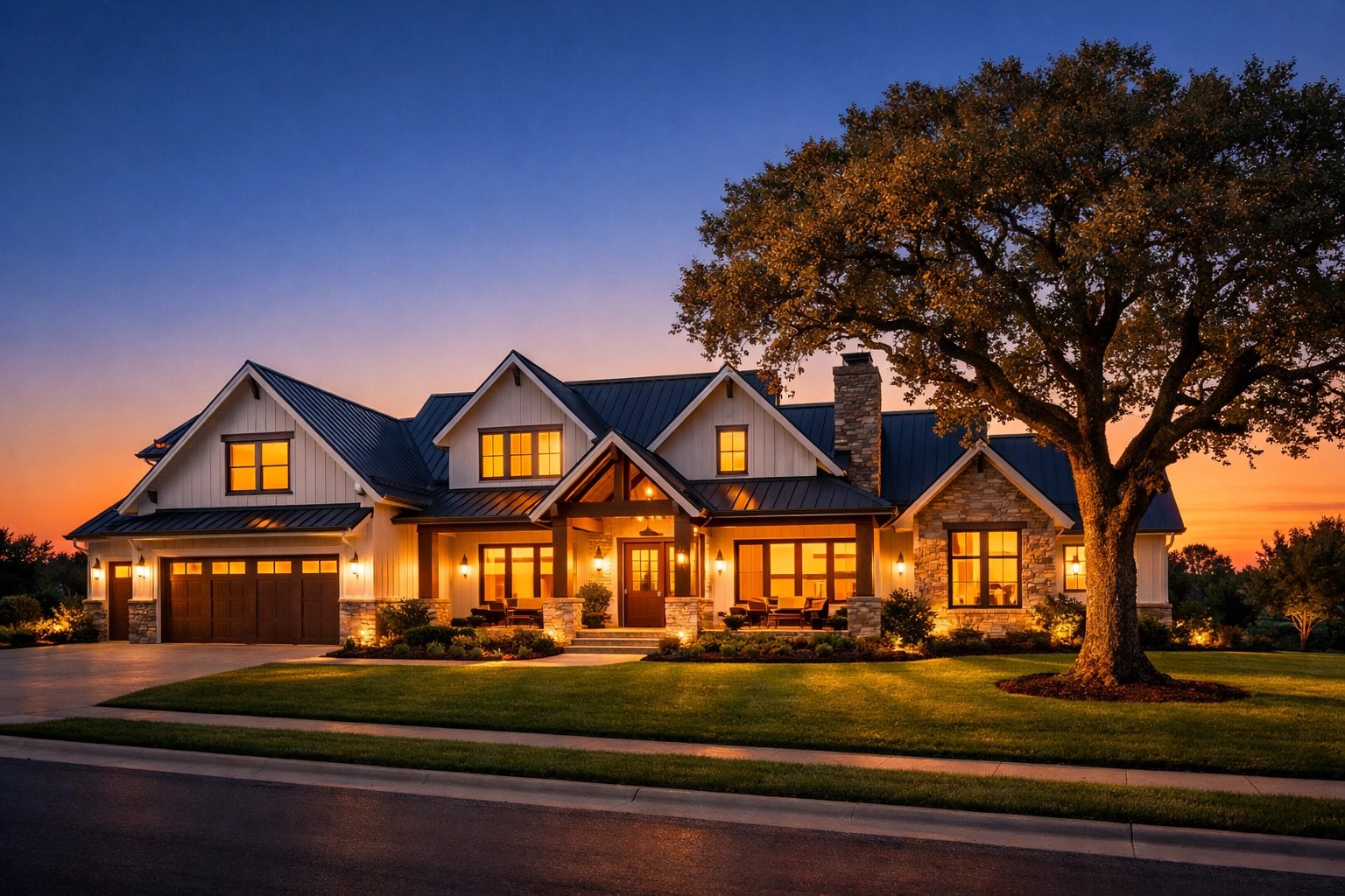 Warmly lit farmhouse family home at sunset, illustrating the sanctuary secured by mortgage protection insurance.