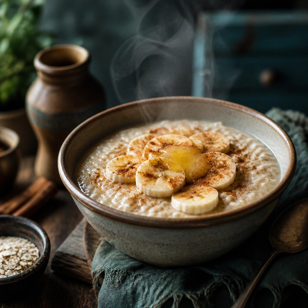 Avena caliente con plátano y canela, ideal para equilibrar el dosha Vata
