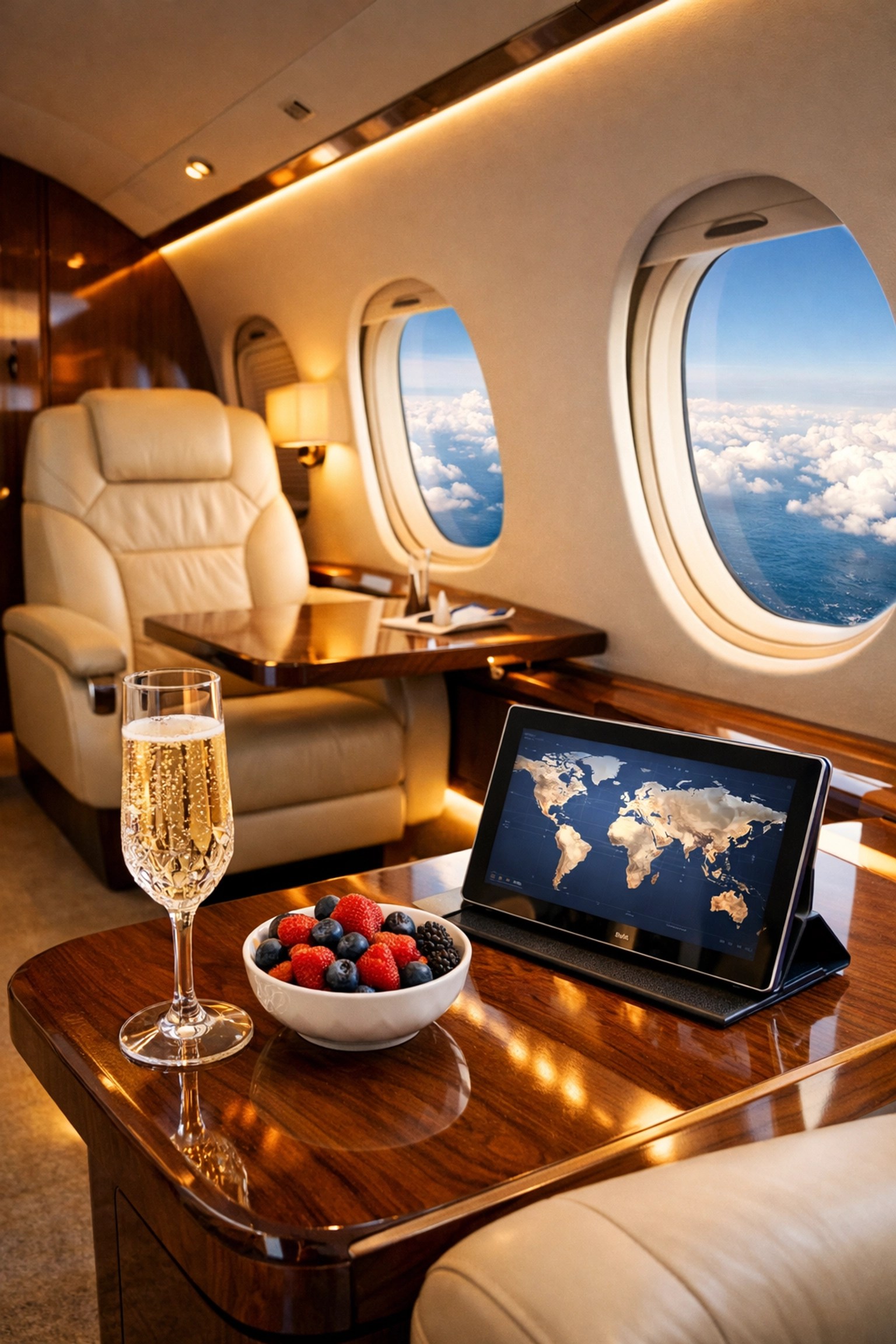 VIP private jet cabin interior for comfortable luxury travel between 2026 World Cup host cities.
