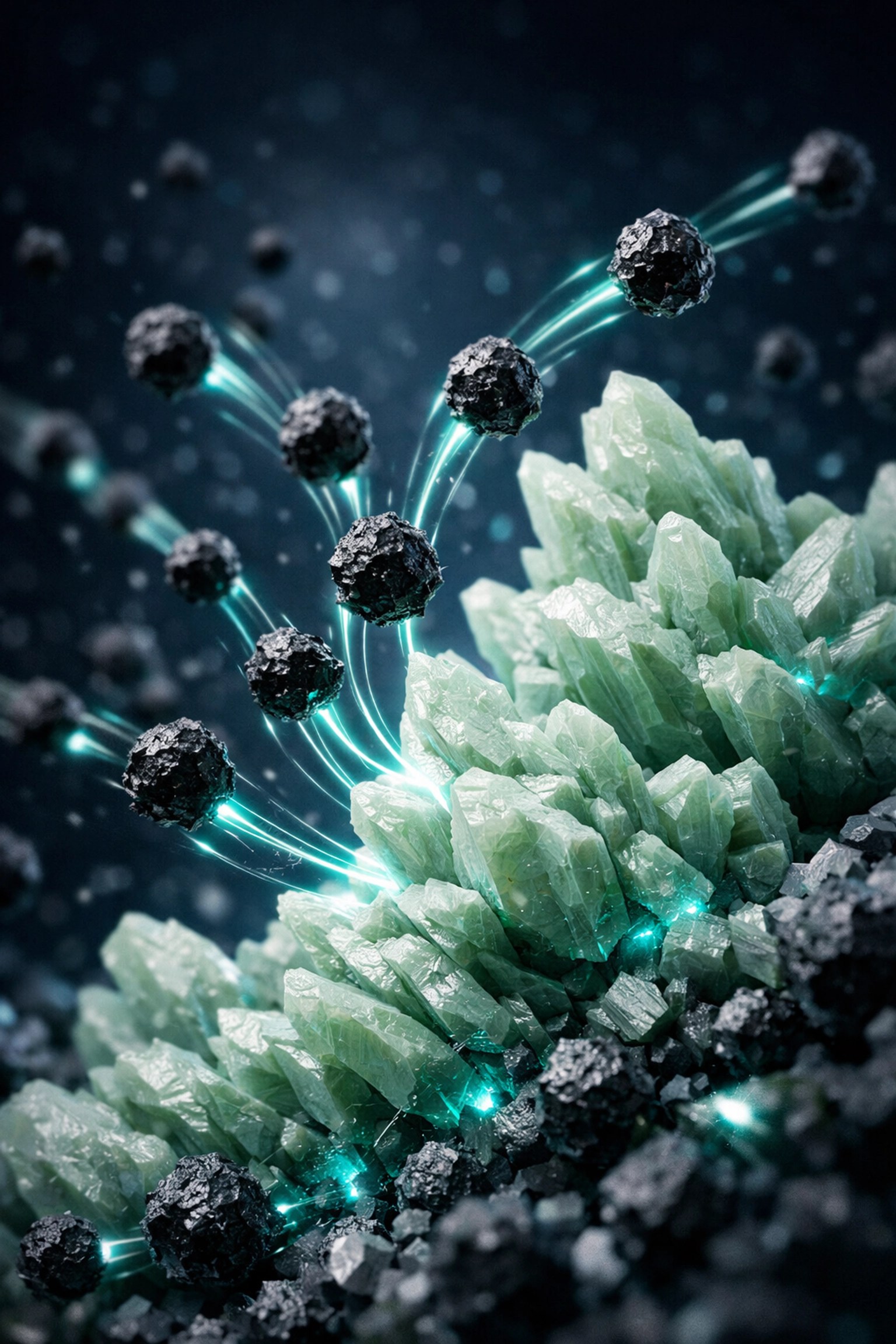 Microscopic visualization of green clay particles attracting and removing skin toxins.