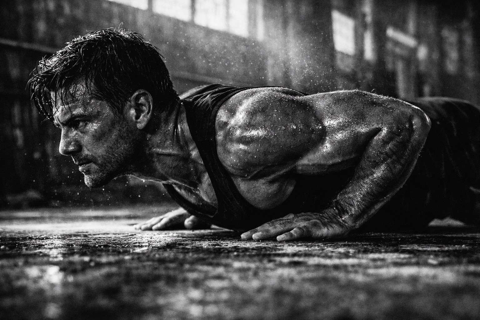 Athlete demonstrating the swoop phase of a Hindu push-up for shoulder stability and chest strength.
