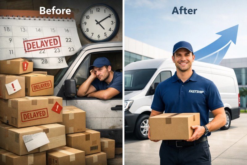 Comparison of slow DIY courier onboarding versus fast professional uniform fulfillment service