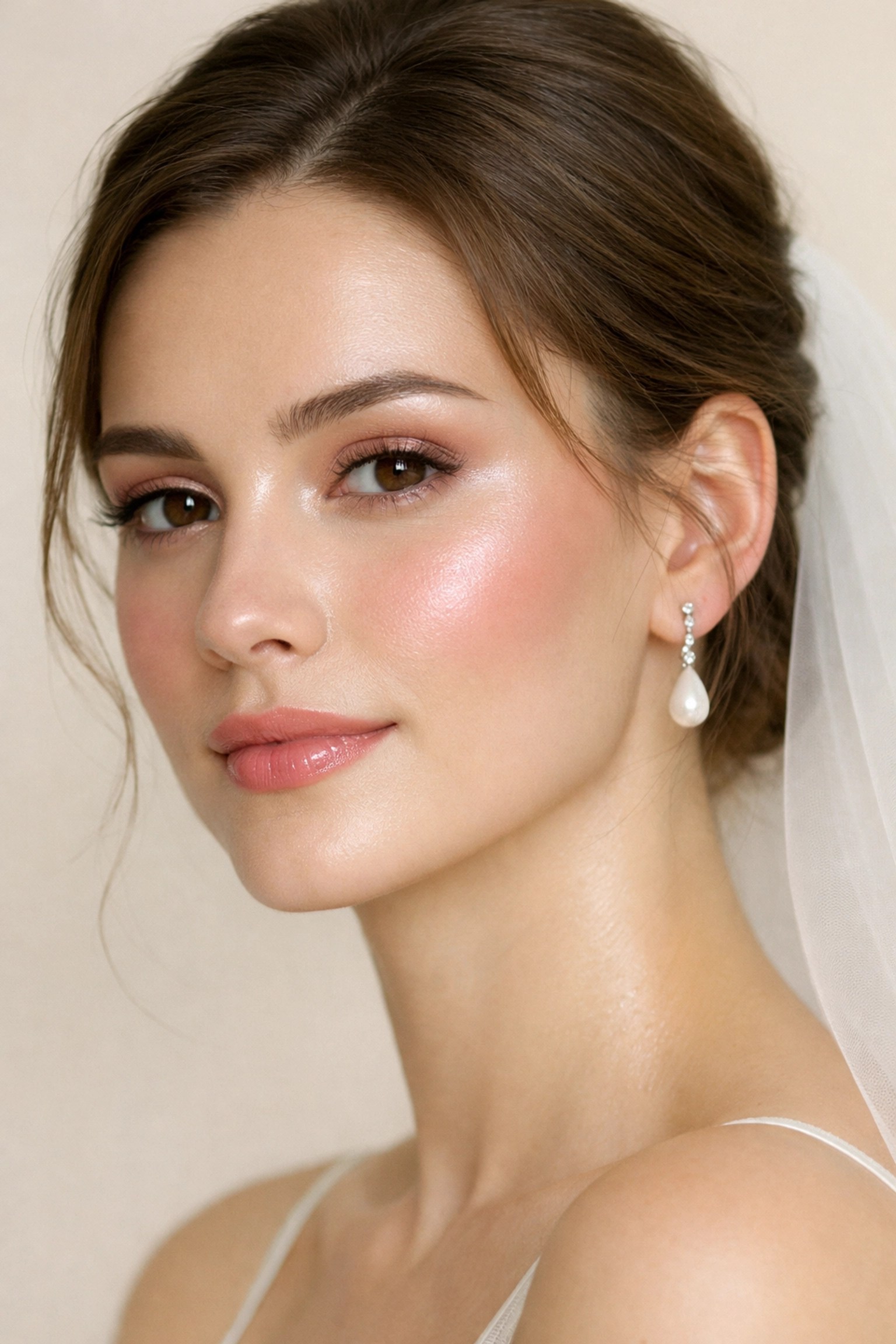 Dewy bridal makeup with strategic glow and rose-toned cheeks for 2026 wedding