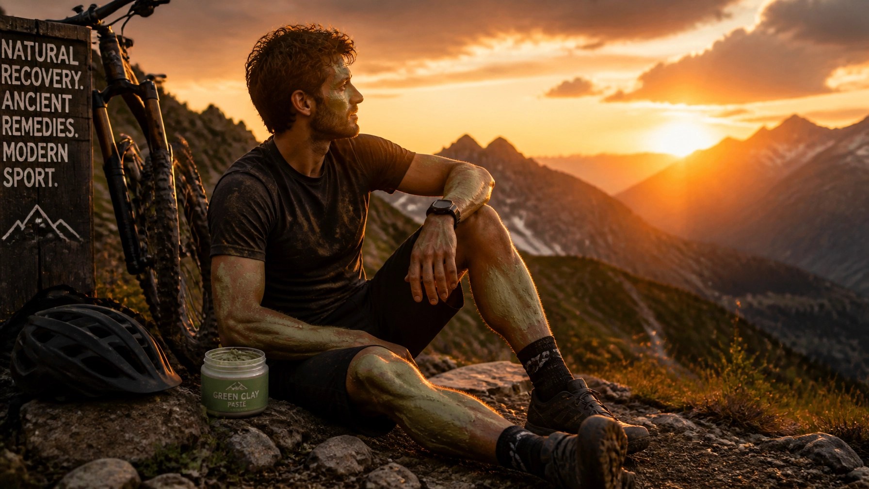 An athlete in a scenic mountain setting, representing natural recovery.
