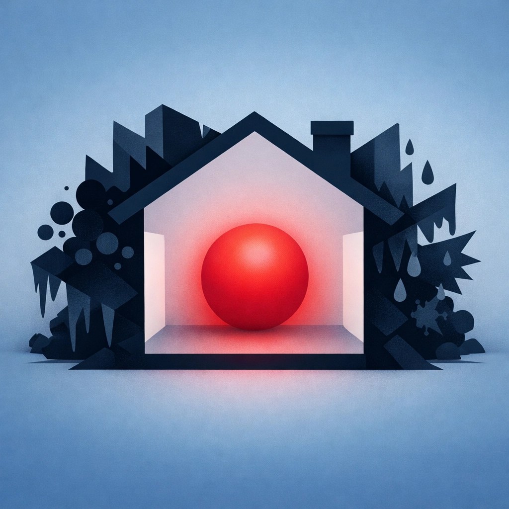 A house silhouette illustrating the toxic mold and health risks facing families in military housing.