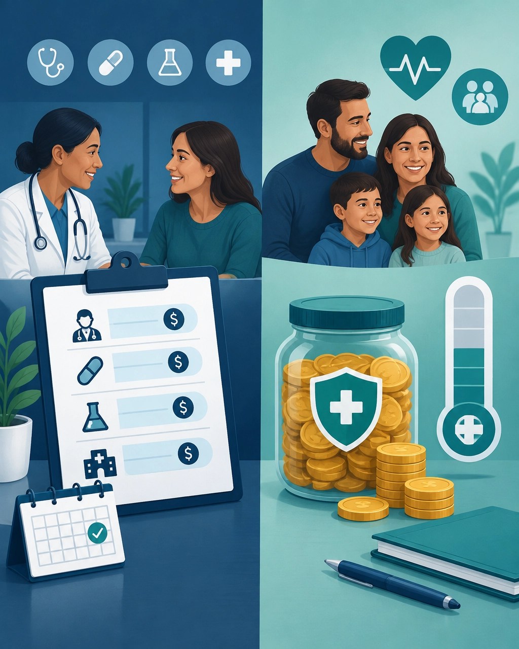 Illustration comparing predictable copays with HSA savings and deductible exposure