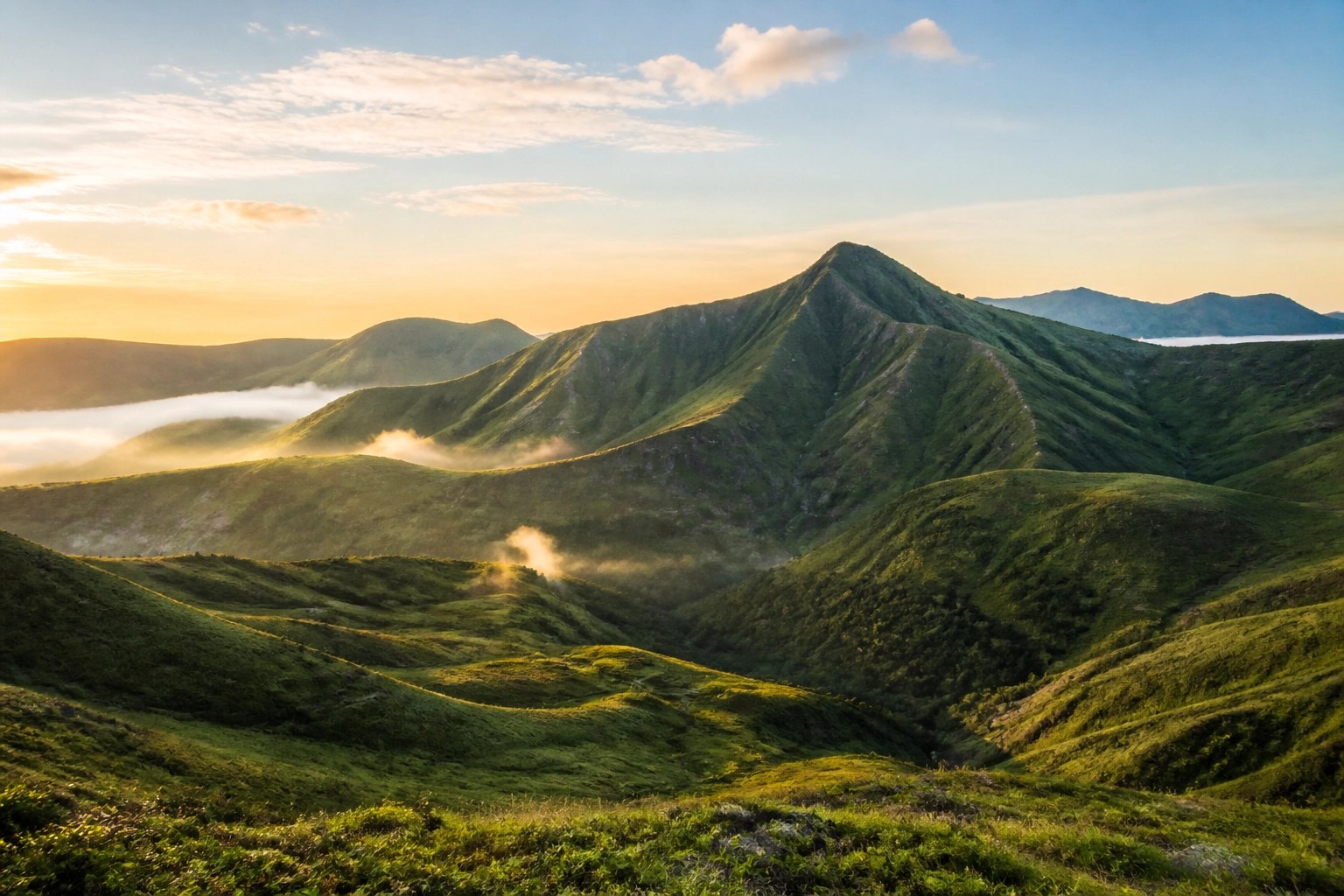 Pristine volcanic mountains in Auvergne, France, the natural source of pure healing green clay.