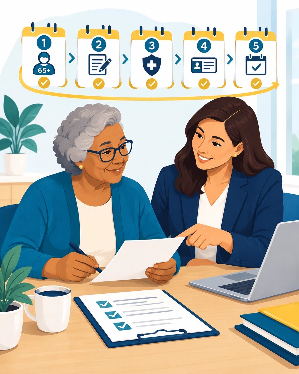 Older adult following Medicare enrollment milestones with an advisor