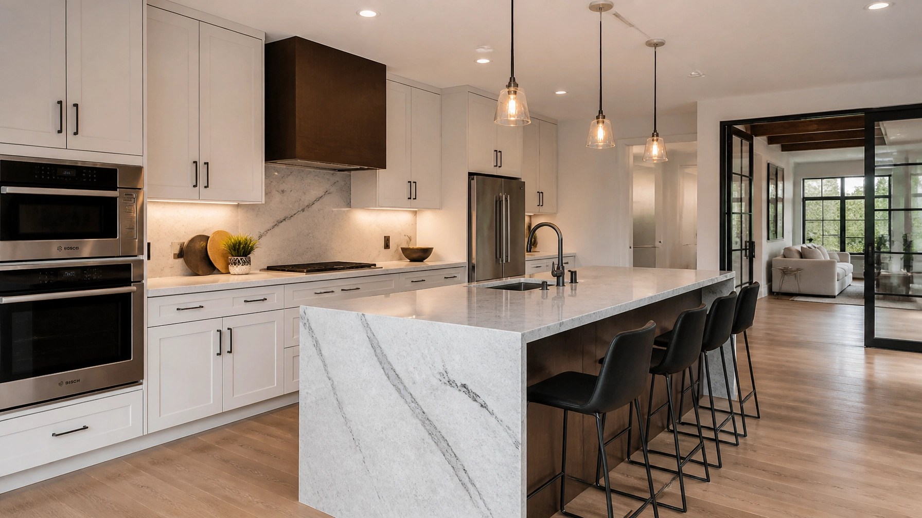Modern interior kitchen renovation with clean lines and premium finishes