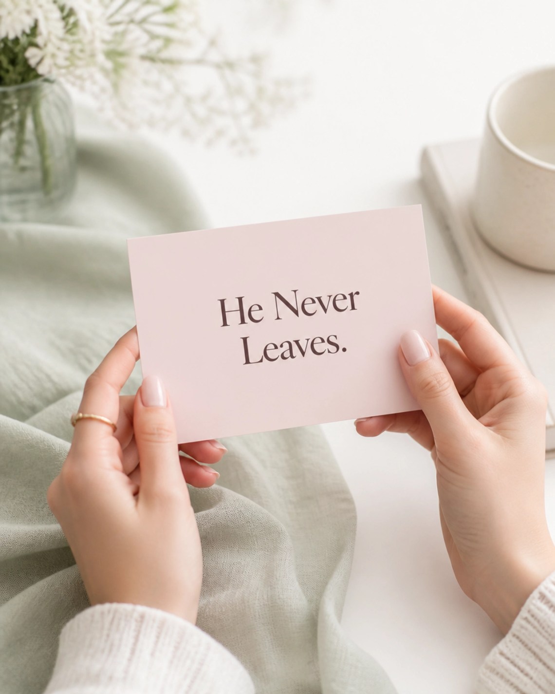 A woman's hands holding an affirmation card that says 