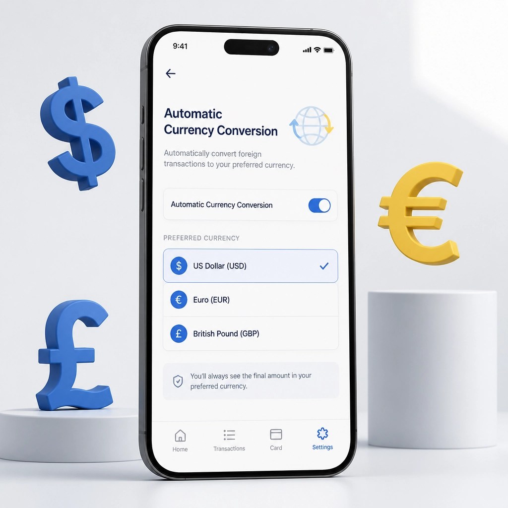 A 3D render showing automated currency conversion on a smartphone, highlighting personalized shopping experiences.