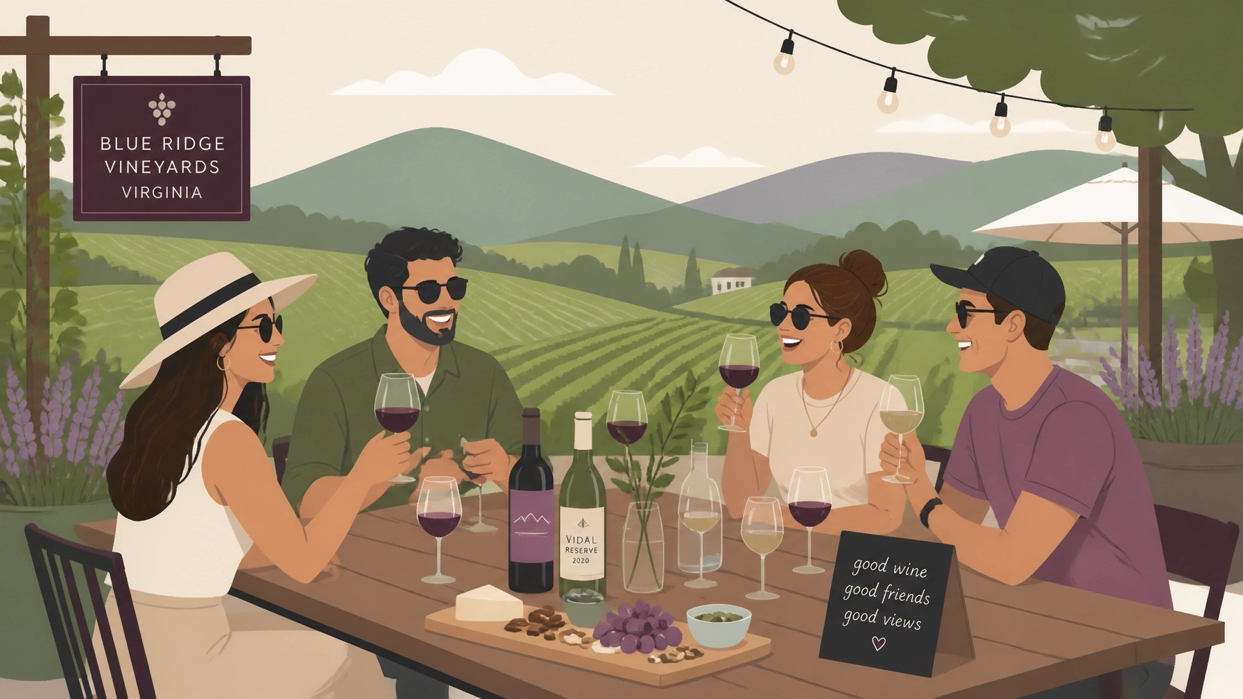 Millennials enjoying an immersive and stylish wine tasting experience in Virginia's wine country