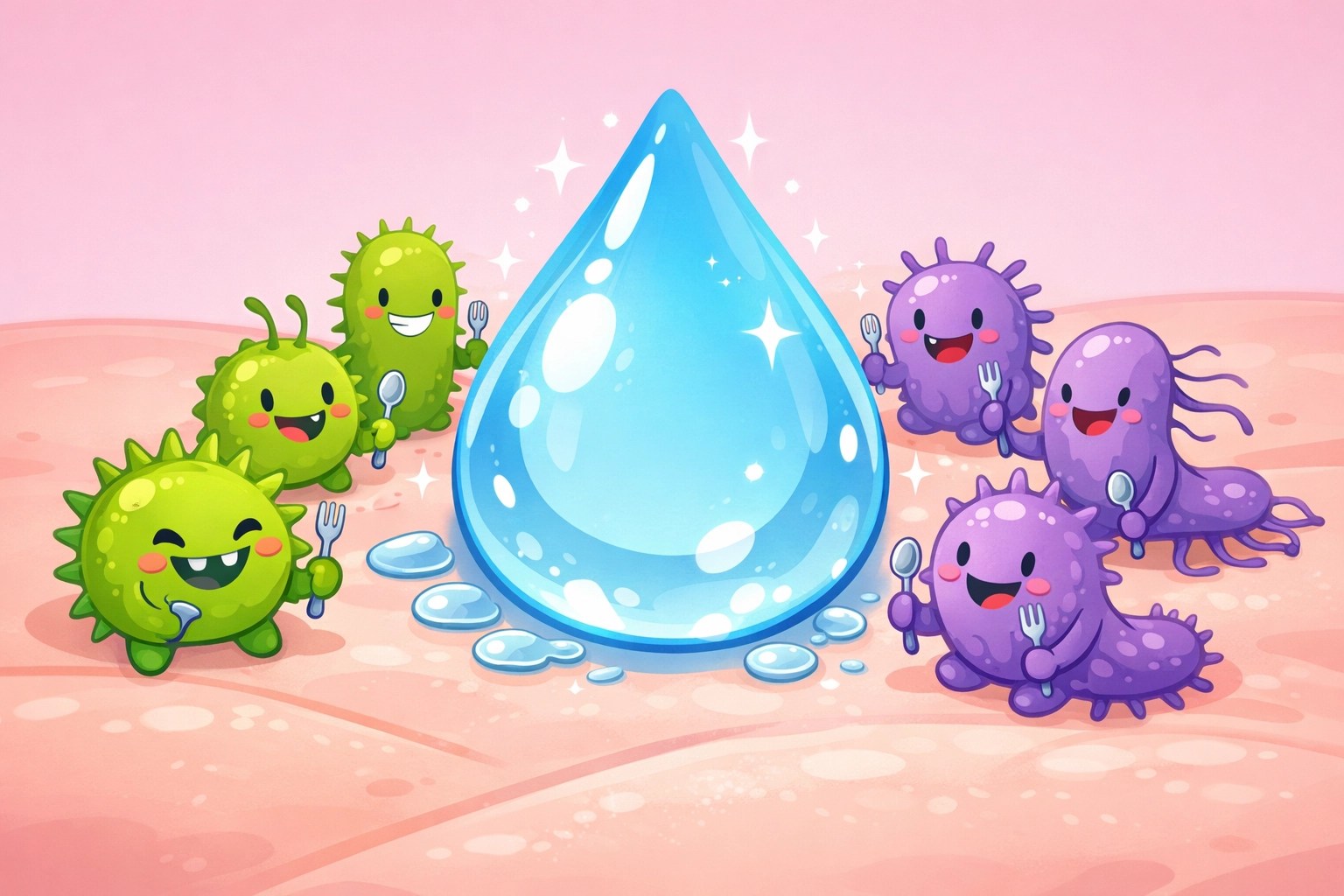 Cartoon illustration of odor-causing bacteria feeding on sweat, explaining body odor science.