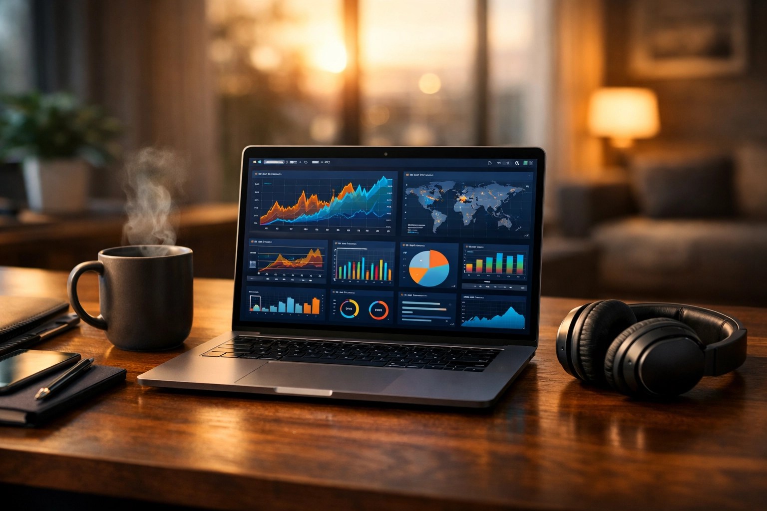 Modern home office setup with a laptop and tools needed to build and scale a successful insurance agency.