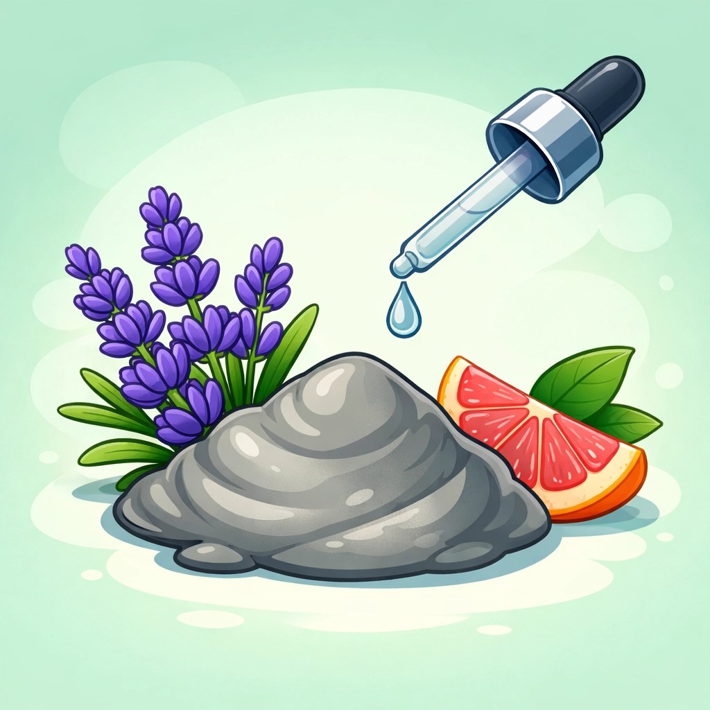 Illustration of medicinal clay, lavender, and grapefruit used in premium natural deodorant formulas.