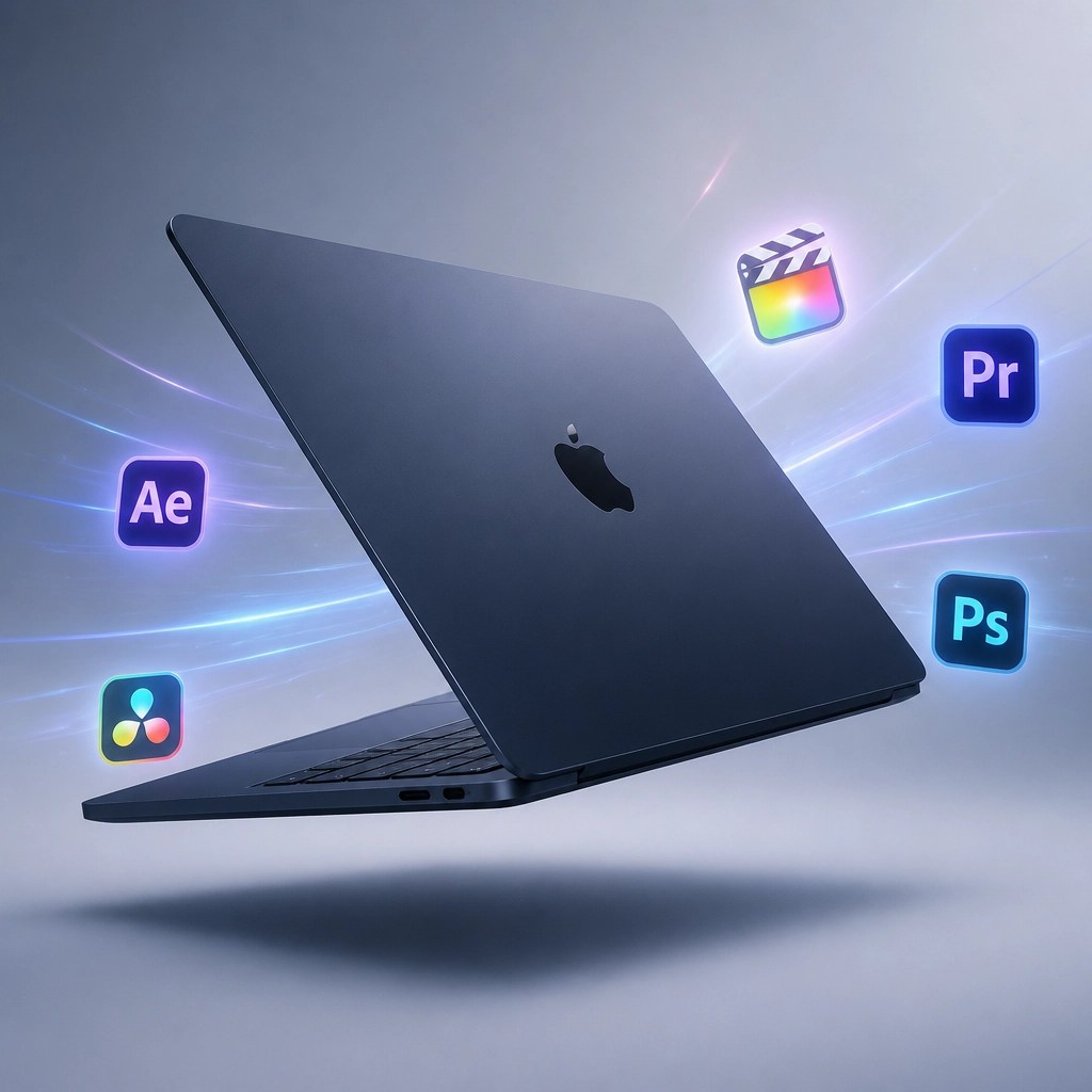 Sleek 3D illustration of a minimalist midnight blue laptop