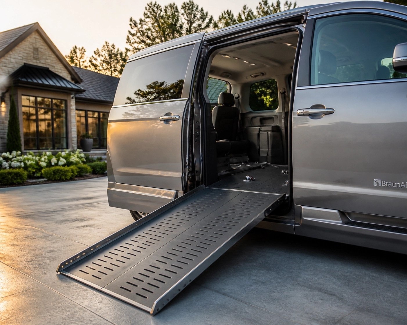 Wheelchair-accessible NEMT van with ramp extended for a stress-free medical ride.