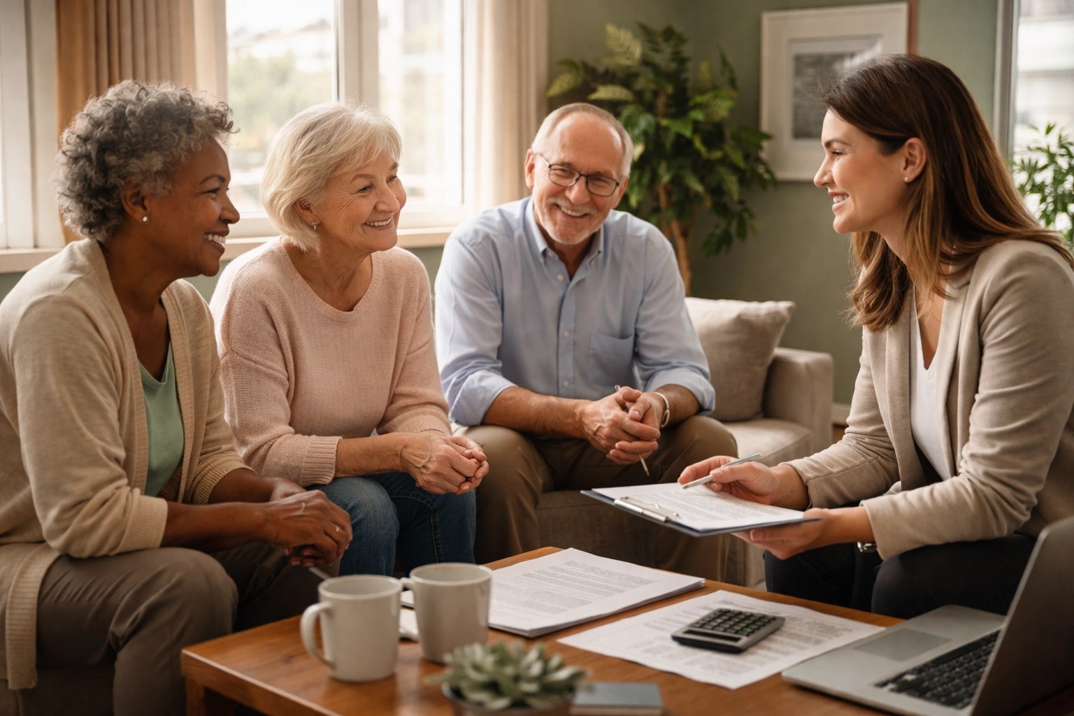 Retirees meeting with financial advisor to discuss retirement income planning strategies