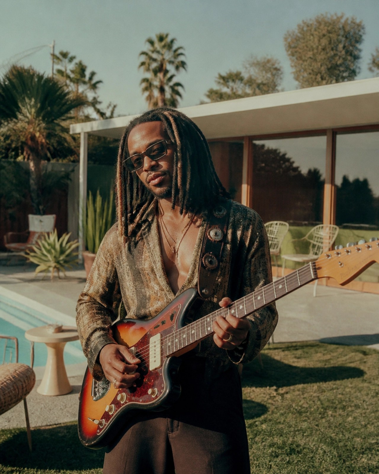 Alt-R&B musician aesthetic representing the artistic direction of Steve Lacy and Syd