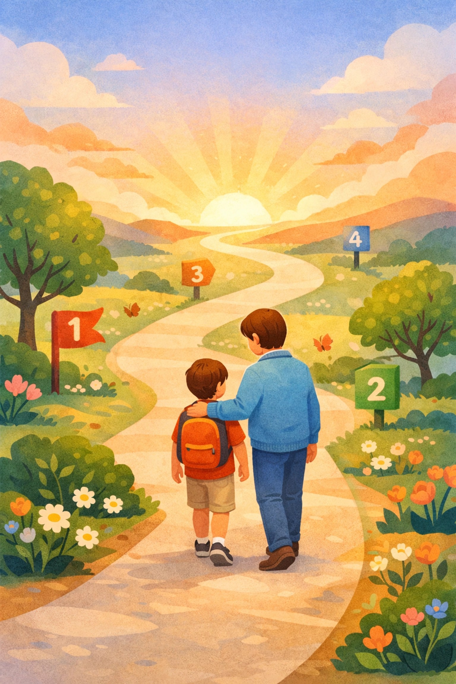 Screening vs. Evaluation: 5 Questions Every Parent Should Ask Before Booking an Appointment | 3 | Milestones Child Psychology Parent and child walking together on supportive journey toward developmental milestones and growth