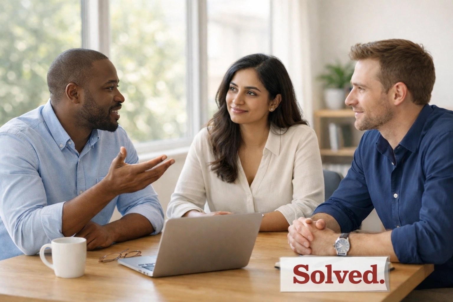 A professional team practicing healthy communication and psychological safety in a collaborative office setting.