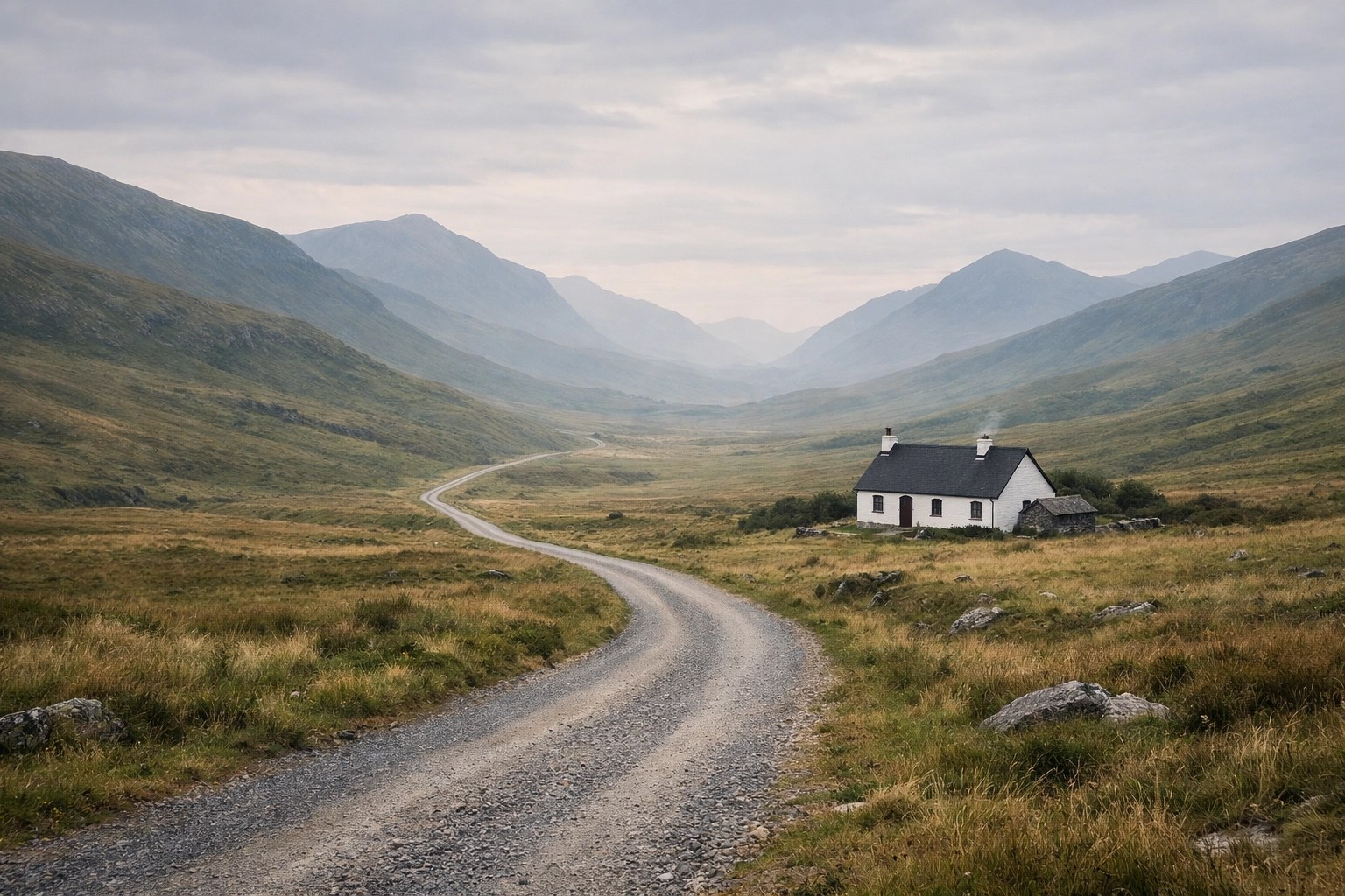 A remote rural home at the end of a long gravel road, illustrating the distance to healthcare access.